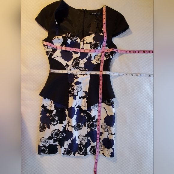 NEW Black Halo Dress Women 2 Jackie O Retro Blue Rose Stretch Cocktail Wedding S - Picture 11 of 14